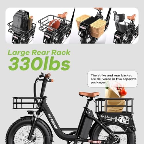 Electric Bike for Adults,Cargo Ebike with Rear Basket, Black 5