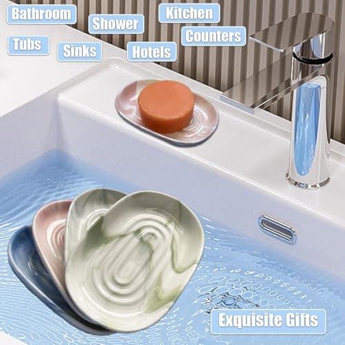 Zurtoki Soap Dish Ceramic, Decorative Ceramic Soap Holder with Unique Marble Textures, Bar Soap Holder for Shower, Bathroom, Kitchen, Tubs, Sink, Hotels, Counters (Pink Texture) 6