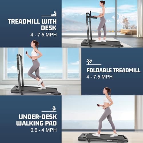 Walking Pad Treadmill with Desk Workstation, Incline Foldable Treadmill with Handrail, 300lbs Capacity, 3 Control Methods, Folding Treadmills for Home Office, Pink 7