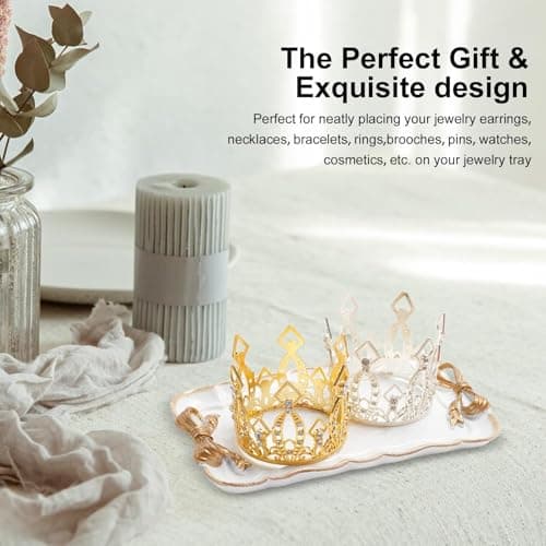 Warmtree Vintage Jewelry Organizer, Decorative Tray for Jewelry, Towel, Storage, Rings, Bracelets, Earrings, Cosmetics, Retro Design, Bow Decor Resin Plate Coquette for Room Decor, White 5