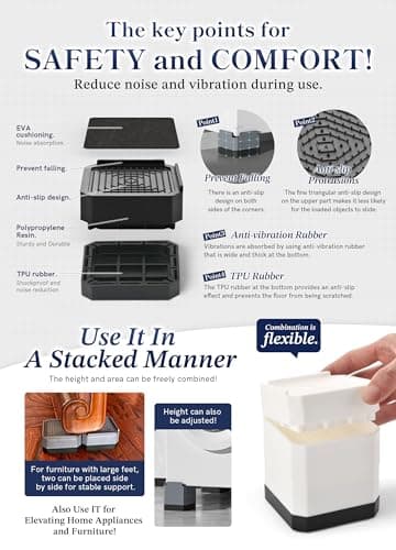 EclatBain Bed Risers Furniture Risers Heavy-Duty Rectangular Adjustable Block Lift to 3 inches and 4.3 inches Desk, Sofa, Chair Legs, Refrigerator, Washing Machine Support up to 4000 pounds 5