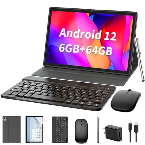 Android Tablet 2 in 1 Tablet, 10 inch Android 12 Tablet 6GB+64GB with Keyboard, Tablets with Case Mouse Stylus,512GB Expandable Dual Camera, WiFi, Bluetooth, GMS Certified Tablet PC(Silver)