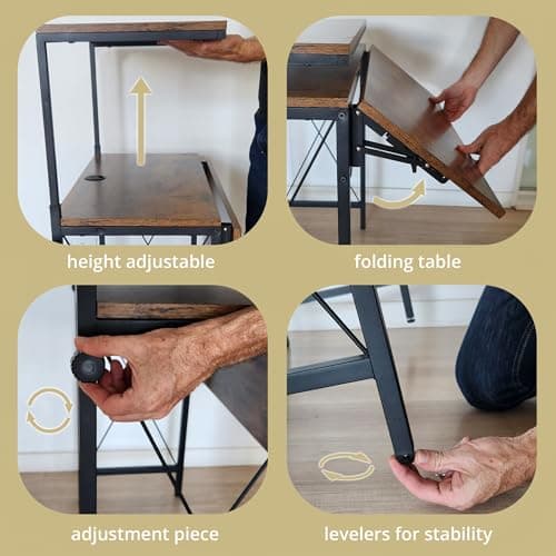 Zaqei Small Standing Desk, Height Adjustable Small Writing, Mini Desk, Home Office Desks, Work for Home Office, Folding Laptop Study Compact (Brown) 6