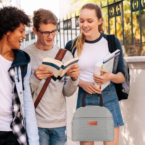 BALORAY Lunch Bag for Women Men Insulated Lunch Box for Adult Reusable Lunch Tote Bag for Work, Picnic or Travel(Black White Stripes) 8