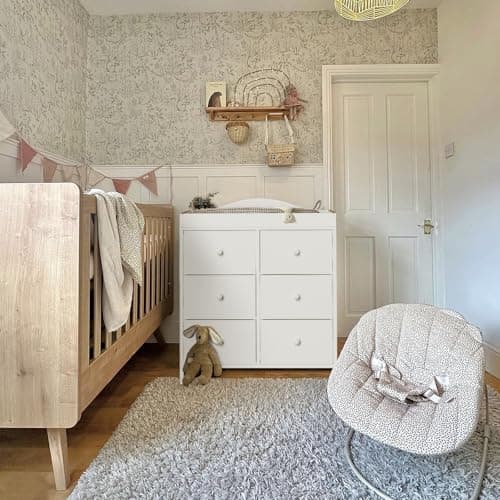 BOLUO Changing Table Dresser with 6 Fabric Drawers, Baby Dresser with Changing Table Top Diaper Changing Station with Storage for Nursery Modern 9