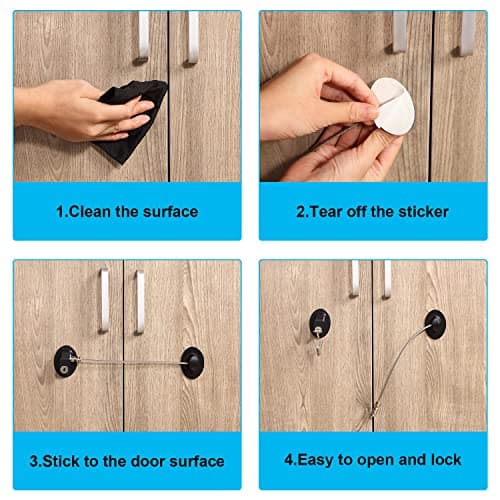 Hotop 4 Pack Cabinet Locks with Keys Mini Fridge Refrigerator Locks for Kids Toddlers Self Adhesive Child and Baby Proofing Safety for Deep Freezer Drawers Doors Latch(Black) 5