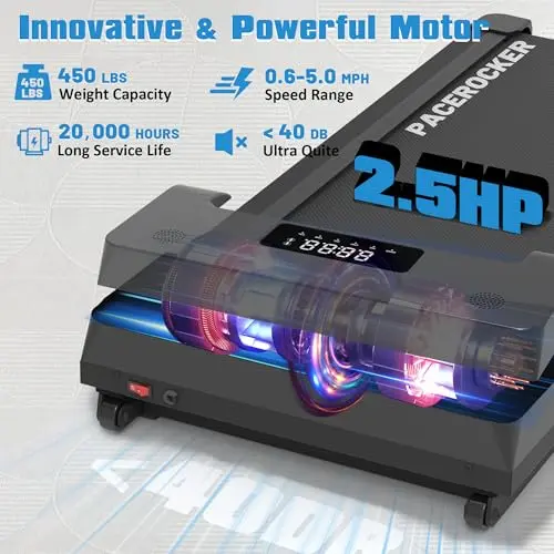 PACEROCKER Walking Pad Treadmill - 12% 9-Level Auto Incline System - 450 lbs Heavy Duty Capacity (204.1 kg) - Bluetooth Speaker - LED Display - Under Desk Design - 5 MPH (8 km/h) 5