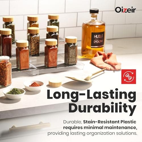 Oizeir Expandable Spice Organizer Rack (2-PACK) - 3-Tier - Clear Adjustable Tiered Shelf Spices Organization for Kitchen Cabinet and Pantry Storage 6
