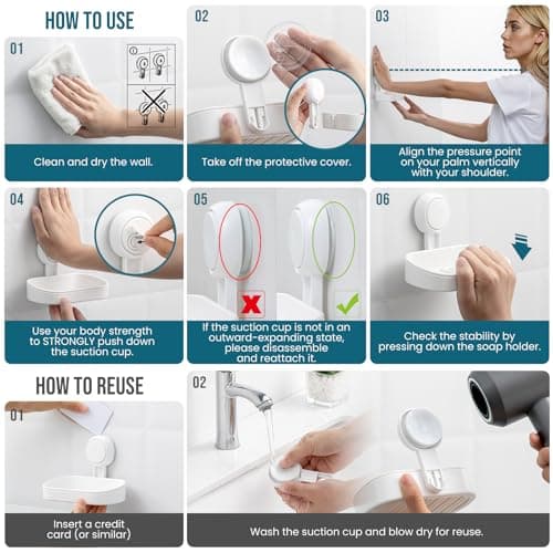 TAILI Soap Holder Soap Dish for Shower, Suction Cup Soap Holder for Shower Wall, Bathroom Accessories, Removable Strong Hold Soap Saver, Drill Free, White 7