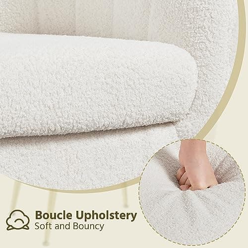 Yaheetech Sherpa Fabric Accent Chair, Modern Cozy Vanity Chair with Gold Metal Legs, Boucle Fabric Armchair with Removable Seat Cushion for Living Room Bedroom Office Guest Room, Ivory 6