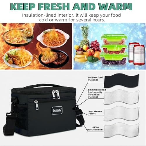 BEIMILY Lunch Box for Men/Women, Small Insulated Lunch Bag, Leak-Proof Soft Cooler Tote Bag, Reusable LunchBox for Work, Travel, Fitness, Picnic with Adjustable Shoulder Strap for Adults (Black) 5