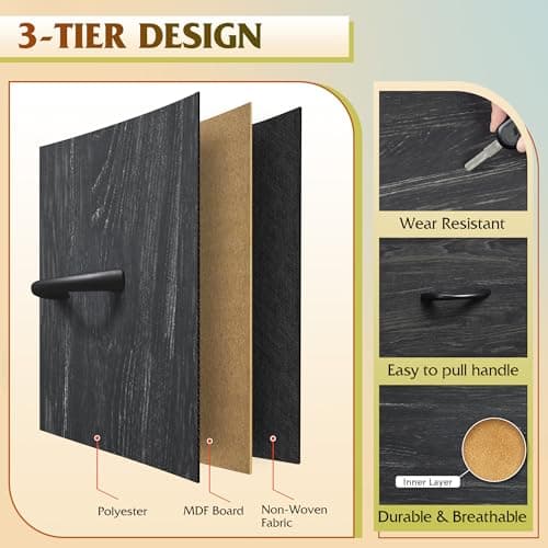 WLIVE Dresser for Bedroom with 5 Drawers, Wide Chest of Drawers, Fabric Dresser, Storage Organizer Unit with Fabric Bins for Closet, Living Room, Hallway, Charcoal Black Wood Grain Print 6