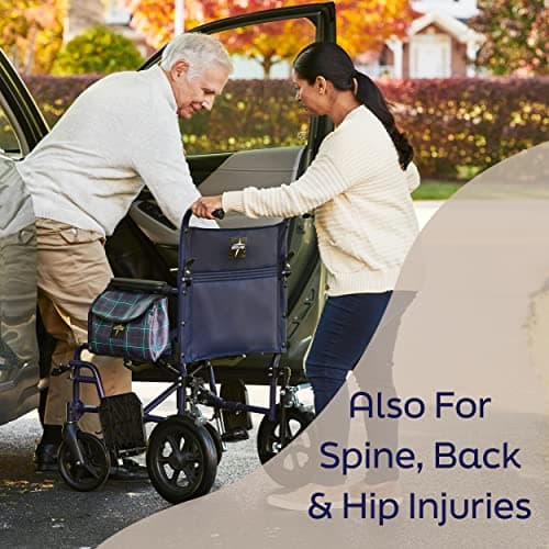 Medline Foldable Transport Chair w/Microban for Seniors, Post Surgery, and Elderly, 300 lb Weight Capacity, 19" Seat, Navy 5