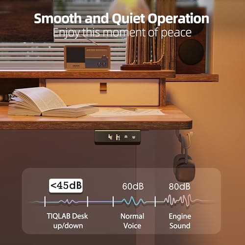 TIQLAB 48 * 28 Inch Standing Desk with Four Drawers, Electric Sit Stand Table, Stand Up Desk Adjustable Height with Storage Shelf, Splice Board, Maple 8