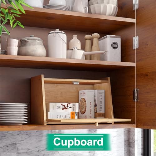 kiplant Bread Box for Kitchen Counter, Large Bamboo Bread Storage Container with Wavy Arcylic Door, Bamboo Wooden Farmhouse Bread Box for Your House (Natural, Medium) 7