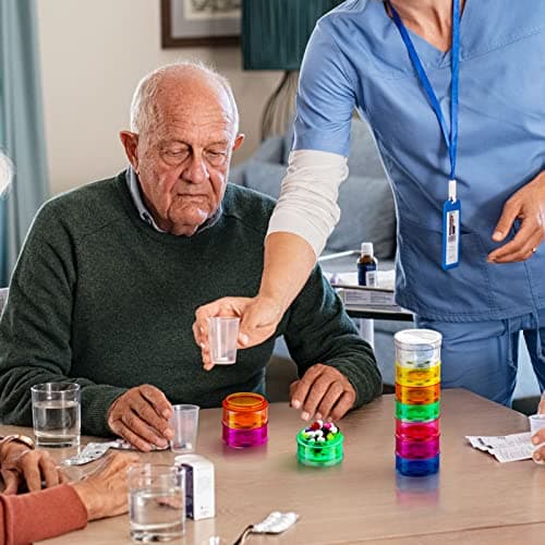 Sieral 7 Days Stackable Pill Organizers 7 Compartments Round Pill Boxes Tower Weekly Vitamin Individual Storage Containers Travel Cases with Lids for Medications, Vitamins and Supplements(4 Sets) 6