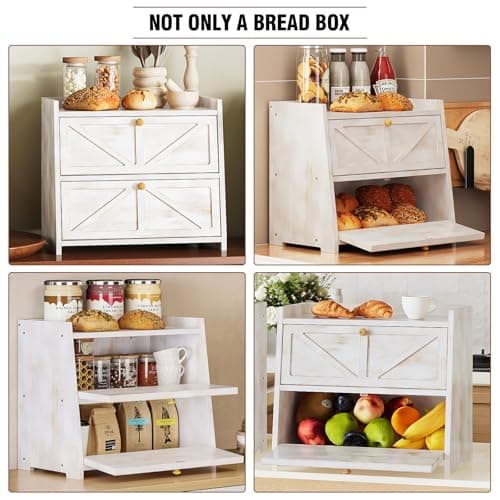 Trironsun Vintage Double Layer Bread Box for Kitchen Counter Bamboo Bread Storage Container Large Capacity Bread Storage Bin (Antique White) 7