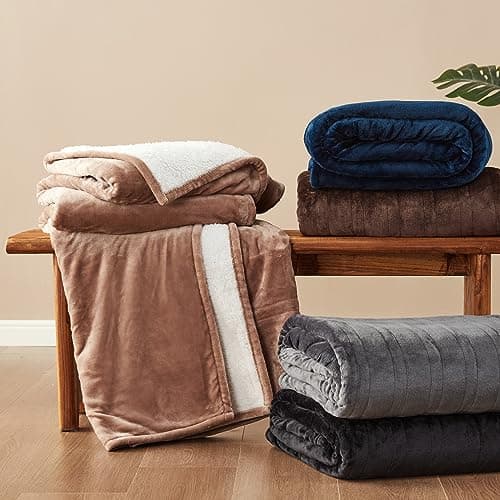 EHEYCIGA Heated Blanket Electric Blanket Throw - Heating Blanket with 5 Heating Levels & 4 Hours Auto Off, Soft Cozy Sherpa Washable Blanket with Fast Heating, 50 x 60 Inches, Navy Blue 7