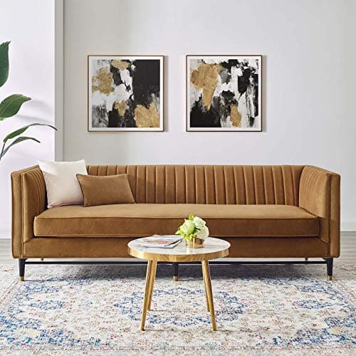 Modway Devote Channel Tufted Performance Velvet, Sofa, Cognac