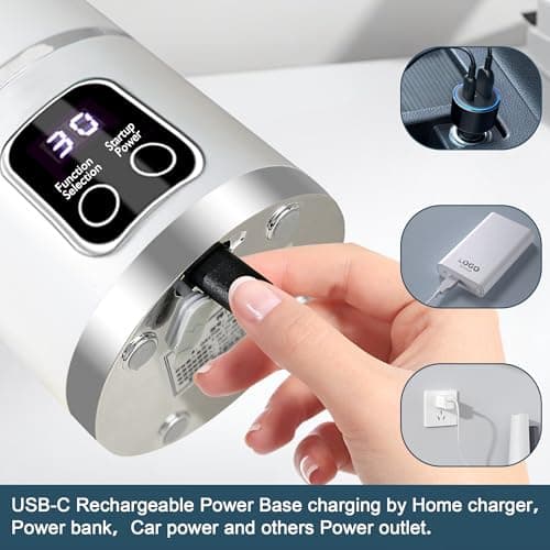 Portable blender,USB-C rechargeable,Personal compact travel juicer cup15OZ for Shakes, Smoothies,Fresh juice,Self-cleaning,Leakproof lid, Smart time display,12 blades,with strong blending White 9