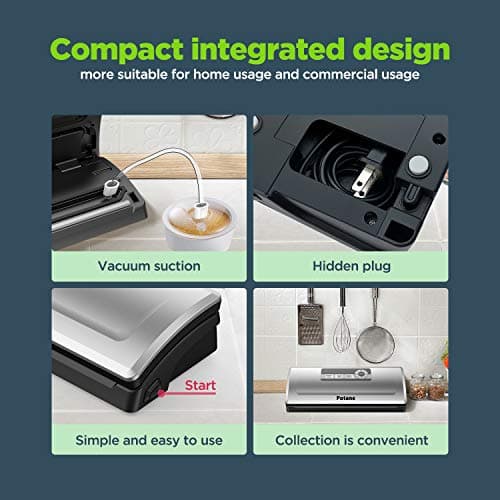 POTANE Precision Vacuum Sealer Machine, Powerful Pro Vacuum Food Sealer, 8-in-1 Easy Presets, 4 Food Modes, Dry&Moist&Soft&Delicate with Starter Kit, Compact Design(Silver) 6