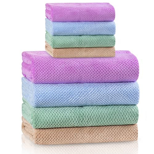 OLESTER 4 Colors Microfiber Towel Set Super Soft and Absorbent Quick-Dry Lightweight 4 Bath Towels 4 Hand Towels for Shower Pool Beach Bathroom