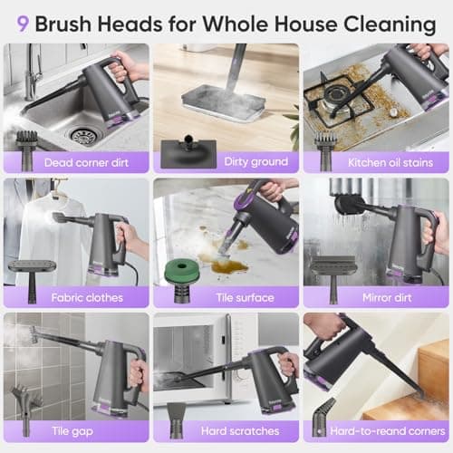 Seyola Steam Mop Cleaner for Hardwood Floor Cleaning, Hands-free Steamer Cleaner Handheld with 9-in-1 Multi-purpose Attachments for Bathroom, Windows, Sofas, Clothes, Tiles Grout (Purple-Grey) 6