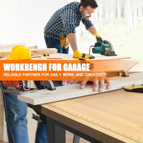 LARBANKE 48" Adjustable Workbench with Wheels,Heavy-Duty Rubber Wood Worktable with Power Outlets & Precision Scales & Foot Pads,2000 LBS Load Capacity Work Benches for Garage,Workshop,Office,Home 7