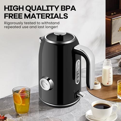 SULIVES Electric Kettle, 1.7L Stainless Steel Tea Kettle with Temperature Gauge, 1500W Water Boiler with LED Light, BPA-Free, Auto Shut-Off and Boil-Dry Protection,Black 6