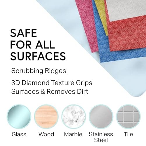 Swedish Wholesale Dishcloths Reusable 8" x 7" Sponge Cloths, Bulk 10 Pack of High Absorbent Cellulose Dish & Kitchen Cleaning Hand Towels, Wring to Dry & Machine Wash, Odor Resistant, Assorted Colors 7