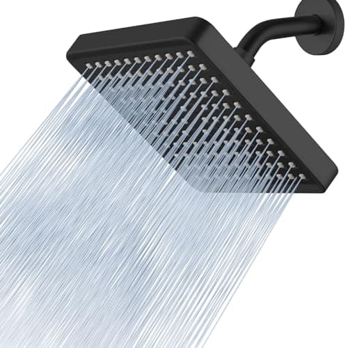Voolan High Pressure Rain Shower Head - Luxury Modern Look - The Adjustable Replacement For Your Bathroom Showerhead - 6" Square High Flow Pressure Boosting Showers (Matte Black)