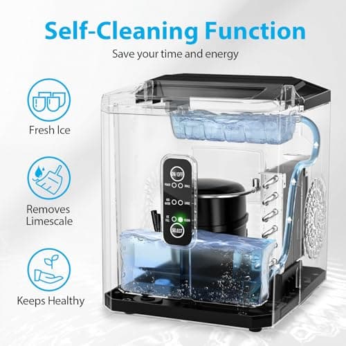 Aeitto Ice Makers Countertop, 9 Ice Cubes Release in 6 Mins, 26Lbs/24H, 2 Sizes of Bullet Ice Machine,Self-Cleaning Portable Ice Maker with Ice Scoop and Basket for Home Kitchen Office Bar RV, Black 5