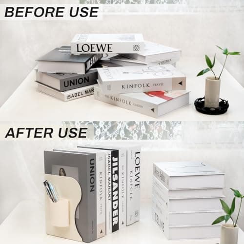 TAKORUY Adjustable Bookends, Desktop Bookshelf, Book Ends for Shelves, Book Ends for Heavy Books, Magazine Holder (White) 6