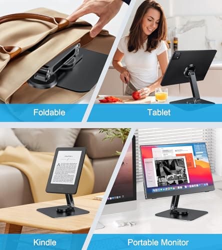 JUNEBOX Adjustable Magnetic Stand Holder for 10-18.5 Inch Small Portable Monitor Tablet, Aluminum Alloy Foldable Arm Swivel Desk POS Stand Mount for iPad Air Mini Pro 12.9 13, Samsung Galaxy Tabs 6