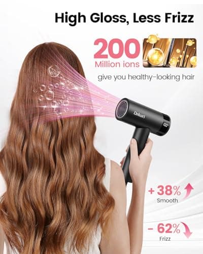 Dekuri Hair Dryer, 110,000 RPM High-Speed Fast Drying Blow Dryer, 200 Million Ionic Lightweight Hairdryer with Diffuser, Magnetic Nozzle, 4 Temps & 2 Speeds, Low Noise for Women & Men, Black 3