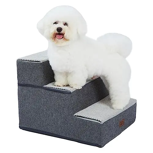 Pettycare Dog Stairs for Small Dogs - Foam Pet Steps for High Beds and Couch, Non-Slip Folding Steps Portable Pet Stairs, 3 Step, Grey