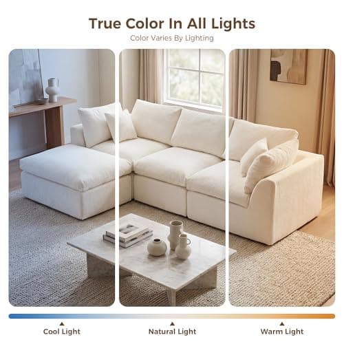 Amsleekey 108" Cloud Sectional Couches, with 1 Extra Washable Cover, L Shaped 25.6" Deep Seat Couch with Ottoman, Oversized Comfy Living Room Sofa, DIY Color Refresh (White Sofa + Gray Cover Set) 9