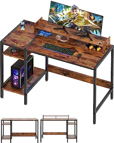 MINOSYS Computer Desk - 39” Gaming Desk, Home Office Table with Storage, Small Desk with Monitor Stand, Adjustable Storage Space, Modern Design Corner Table.