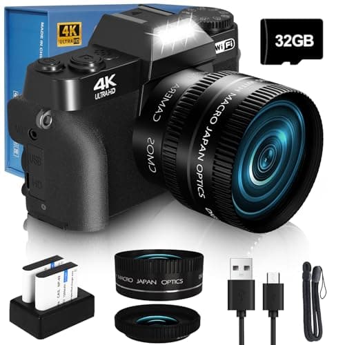 2026 Upgrade VJIANGER Digital Camera for Photography Vlogging Camera for YouTube with WiFi, 180° Flip Screen, 16X Digital Zoom, 52mm Lens, 2 Batteries, 32GB Micro SD Card(Black)