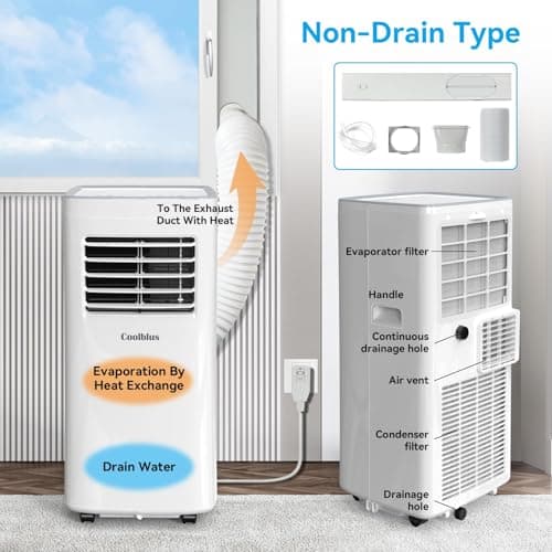 Coolblus Portable Air Conditioners, 8500 BTU portable ac cool up to 360 Sq.Ft, 3 IN 1 with Remote Control, Sleep Mode, Windows kit, White 7
