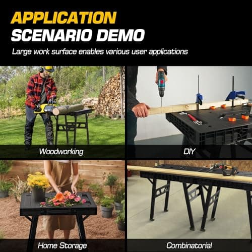 Express Folding Worktable, Easy Setup Portable Folding Workbench, 34" W x 24" D Lightweight Versatile Worktable with 1650 Lbs Load Capacity Work Benches for DIY Home Improvements Professional Worksite 9