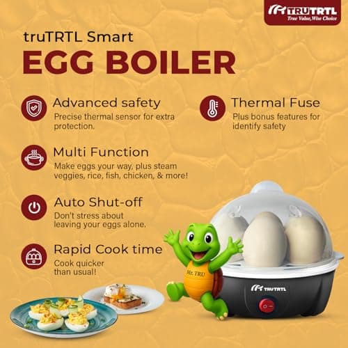 truTRTL Electric Egg Cooker | Boils upto 7 eggs | Poacher | Omelet maker | Vegetable steamer, dumpling & More | Royal Black 4