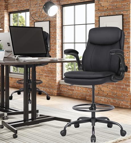 Misolant Drafting Chair, Tall Office Chair for Standing Desk, High Leather Executive Office Chair with Adjustable Height and Flip-up Armrest for Counter Height Desk 7