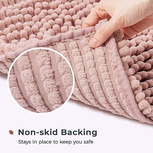 FRESHMINT Chenille Bathroom Rugs Mat 24"x17", Non-Slip Bath Mat for Bathroom Floor & Bathtub, Washable Soft Shower Shag Bath Rugs, Fluffy Thick Water Absorbent Microfiber Shower Mat, Dusty Pink 5