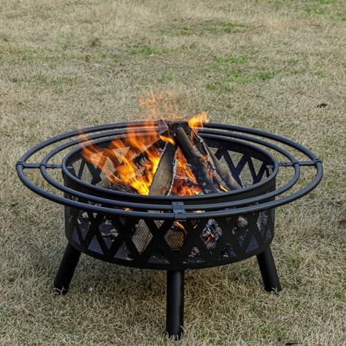 EcoNook 36 Inch Wood Burning Fire Pit with 2 Loops, Outdoor Fire Pit with Spark Screen & Fire Poker, Cross Weave Firepit for Outside Fireplace Bonfire for Yard,Patio, Garden 6