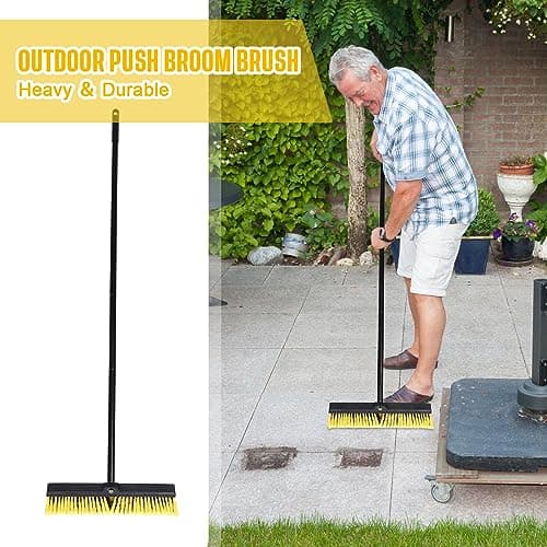 Zhehao 6 Pack 18 Inches Push Broom Outdoor, Multi Surface Garden Brush Broom with Adjustable 63" Long Handle for Deck, Driveway, Patio, Warehouse, Garage, Yard, Concrete Floor Cleaning 6
