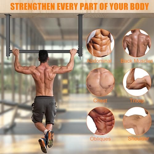 HWOOUSA Ceiling Mounted Pull Up Bar, Heavy Duty 700 LBS Multi Grip PullUp Bars, 48" Rafter Chin Up Bar, Ceiling Joist for Garage/Gym/Basement with Comfortable Grip & Round Anchors, Easy to Install 8