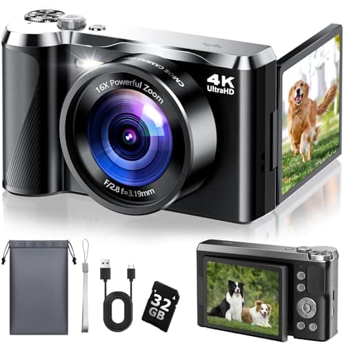 4K Digital Camera for Photography- 56MP Autofocus Vlogging Camera with 3" 180° Flip Screen, 16X Zoom, Flash- Digital Point and Shoot Camera for Travel & Home- Portable Gift for Teens & Beginners