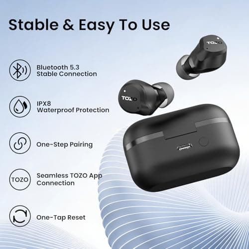 TOZO NC9 Hybrid Active Noise Cancelling Wireless Earbuds, 6 Mics ENC Clear Call, IPX8 Waterproof, in Ear Bluetooth 5.3 Headphones Stereo Bass Ear Buds 60H Playtime with LED Display 32 EQs via APP 9