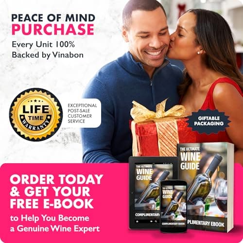 VINABON Electric Wine Opener - Updated 2026 One-Touch Automatic Wine Bottle Opener Corkscrew - Rechargeable (Up to 100 Bottles/Charge) with Foil Cutter Stand, LED Indicator. Includes Wine Guide eBook 7